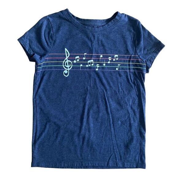 Cat & Jack Girl’s Colorful Musical Notes Crewneck Short Sleeve Tee Size 6/6X - Picture 1 of 7
